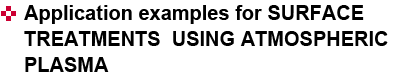 Application examples for SURFACE TREATMENTS USING ATMOSPHERIC PLASMA